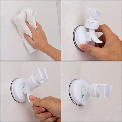 OUO Adjustable Shower Head Holder, Bathroom Suction Cup Handheld Shower Head Bracket, Removable Handheld Showerhead & Wall Mounted Suction Bracket (Pure White)