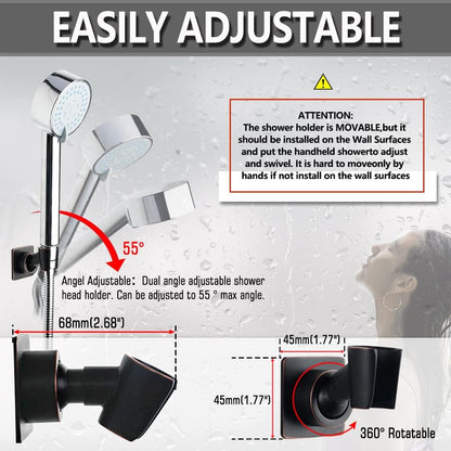 Shower Head Holder Adjustable Handheld Shower Head Bracket Adhesive Shower Wall Mount Holder Brass Shower Wand Holder Oil-Rubbed Bronze, Glue Installation