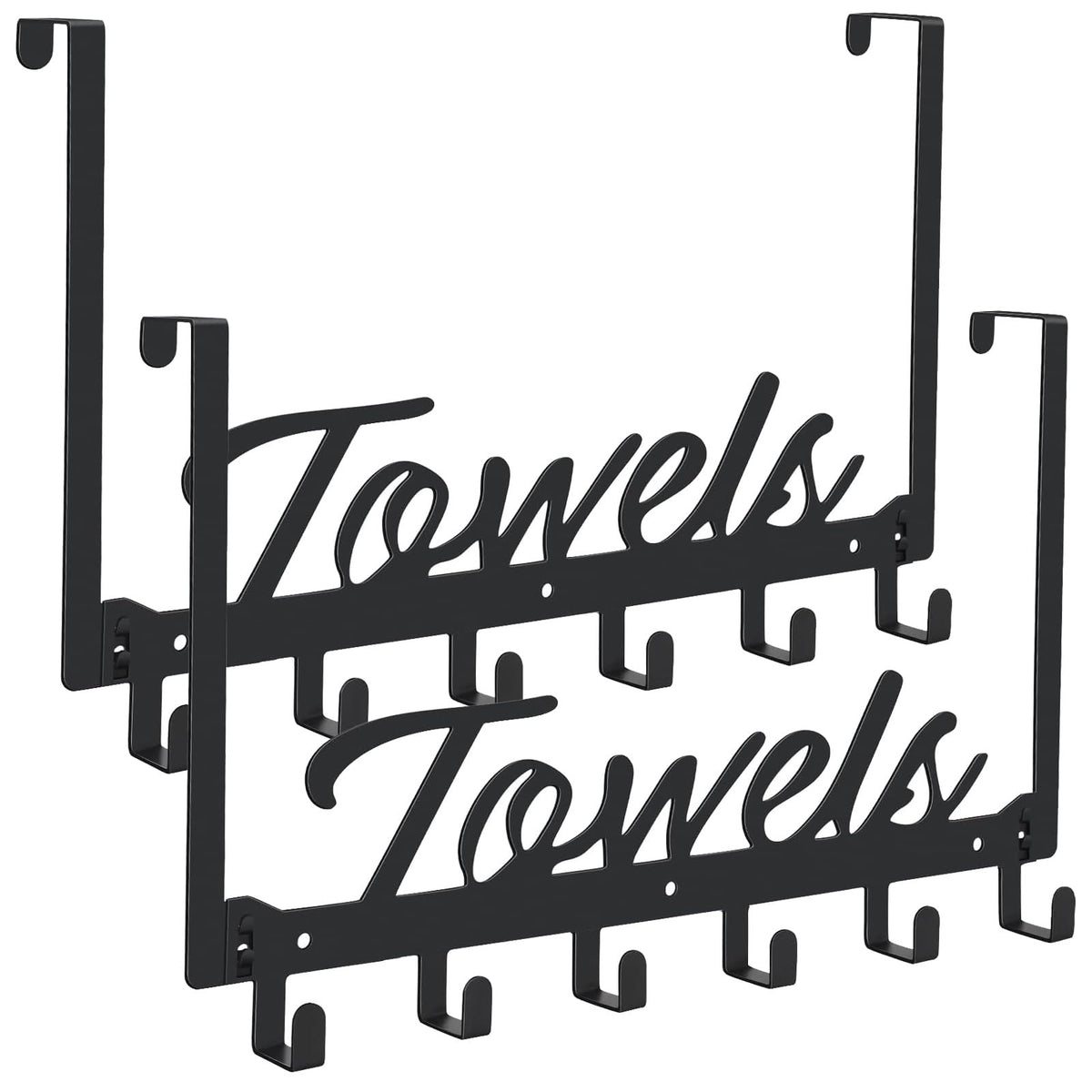 Azmoncy Over The Door Hooks, Towel Rack Towel Hooks for Bathroom, Towel Holder for Hanging Heavy Duty, Door Rack Over Door Hanger with 5 Coat Hooks for Bedroom Bathroom Kitchen, Black