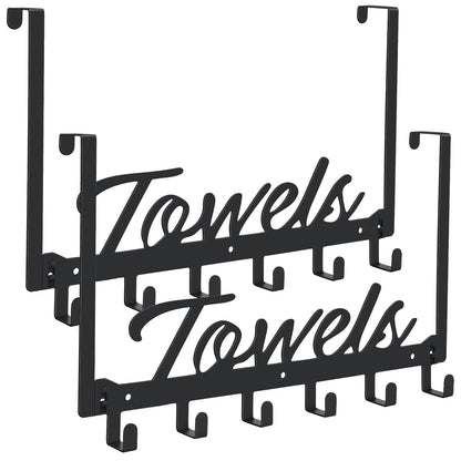 Azmoncy Over The Door Hooks, Towel Rack Towel Hooks for Bathroom, Towel Holder for Hanging Heavy Duty, Door Rack Over Door Hanger with 5 Coat Hooks for Bedroom Bathroom Kitchen, Black