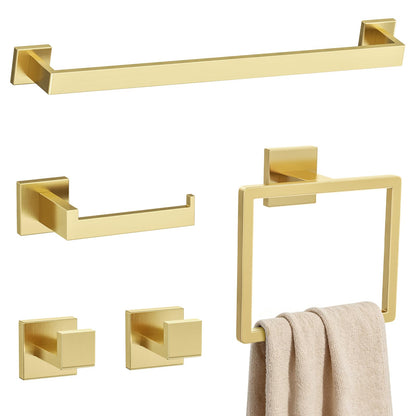 Brushed Gold Towel Bar Set 10-Piece Gold Bathroom Hardware Accessories Set,Stainless Steel Towel Rack Set for Bathroom Wall-Mounted,23.6-Inch