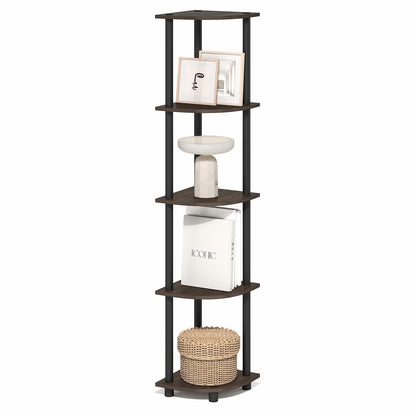 Furinno Turn-N-Tube Corner Shelf, 5-Tier Corner Bookshelf, Open Storage Shelves, for Organization and Storage, Living Room, Home Office, Garage, Bedroom, Black Espresso