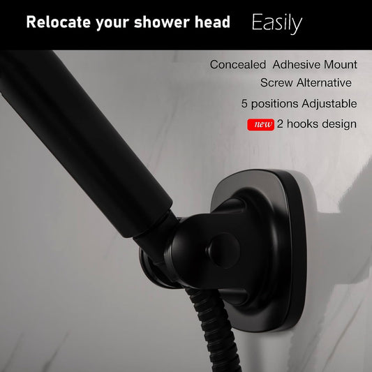 Adhesive Handheld Shower Head Holder - 5 Angles Adjustable -Wall Mount，Matte Black