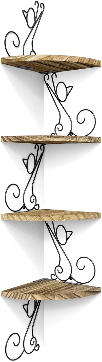 Alsonerbay 4-Tier Cat Shaped Corner Shelf Wall Mount, Carbonized Black