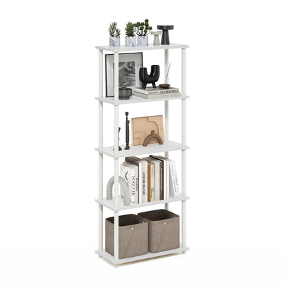Furinno TURN-N-TUBE Corner Shelf, 5-Tier Corner Bookshelf, Open Storage Shelves, for Organization and Storage, Living Room, Home Office, Garage, Bedroom, Espresso