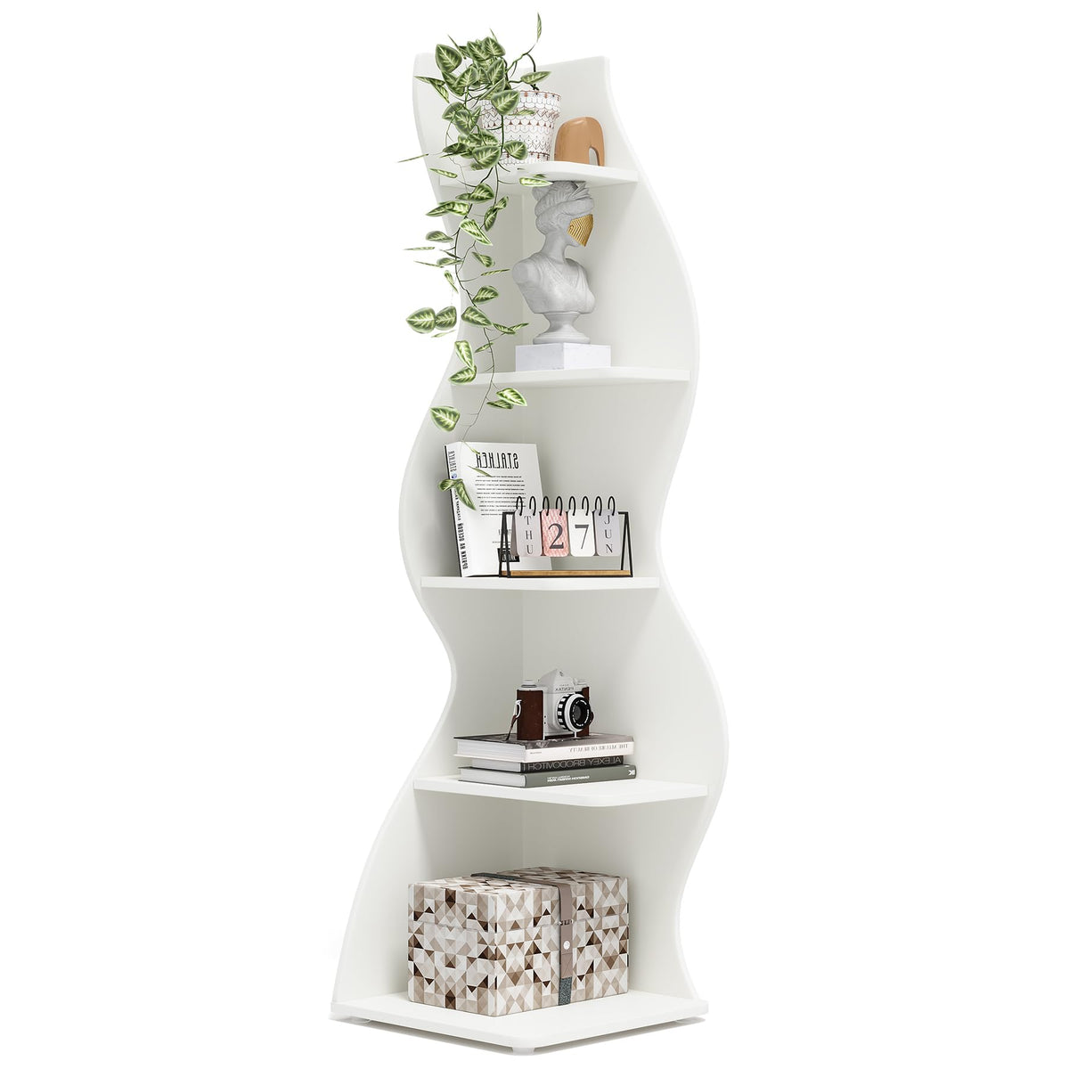 Tribesigns Corner Shelf, Modern 5-Tier Wall Corner Bookshelf, Stylish Corner Small Bookcase Storage Rack Plant Stand with Unique Shape for Living Room, Home Office (Sage Green, 1PC)