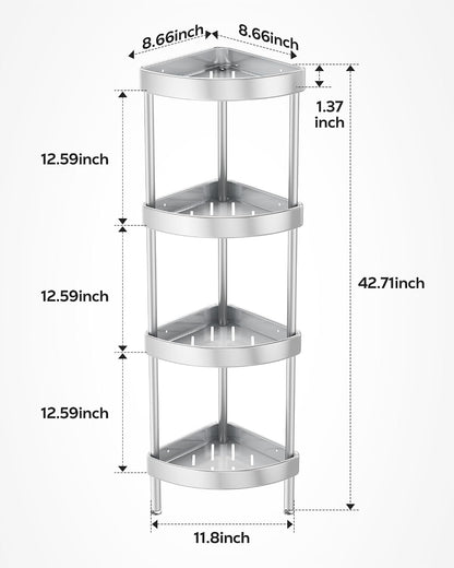 Nieifi 4 Tier Aluminum Corner Shower Caddy Standing Rustproof-Silver
