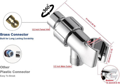 NearMoon Adjustable Shower Arm Mount- with Universal Wall Hook Bracket and Brass Pivot Ball, Shower Head Holder for Hand Held Showerheads (Chrome Finish)