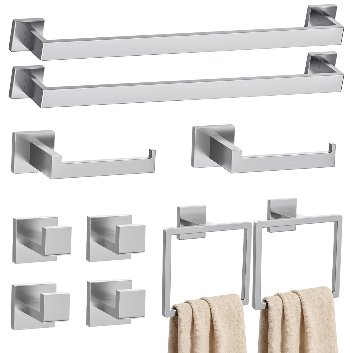 Brushed Gold Towel Bar Set 10-Piece Gold Bathroom Hardware Accessories Set,Stainless Steel Towel Rack Set for Bathroom Wall-Mounted,23.6-Inch