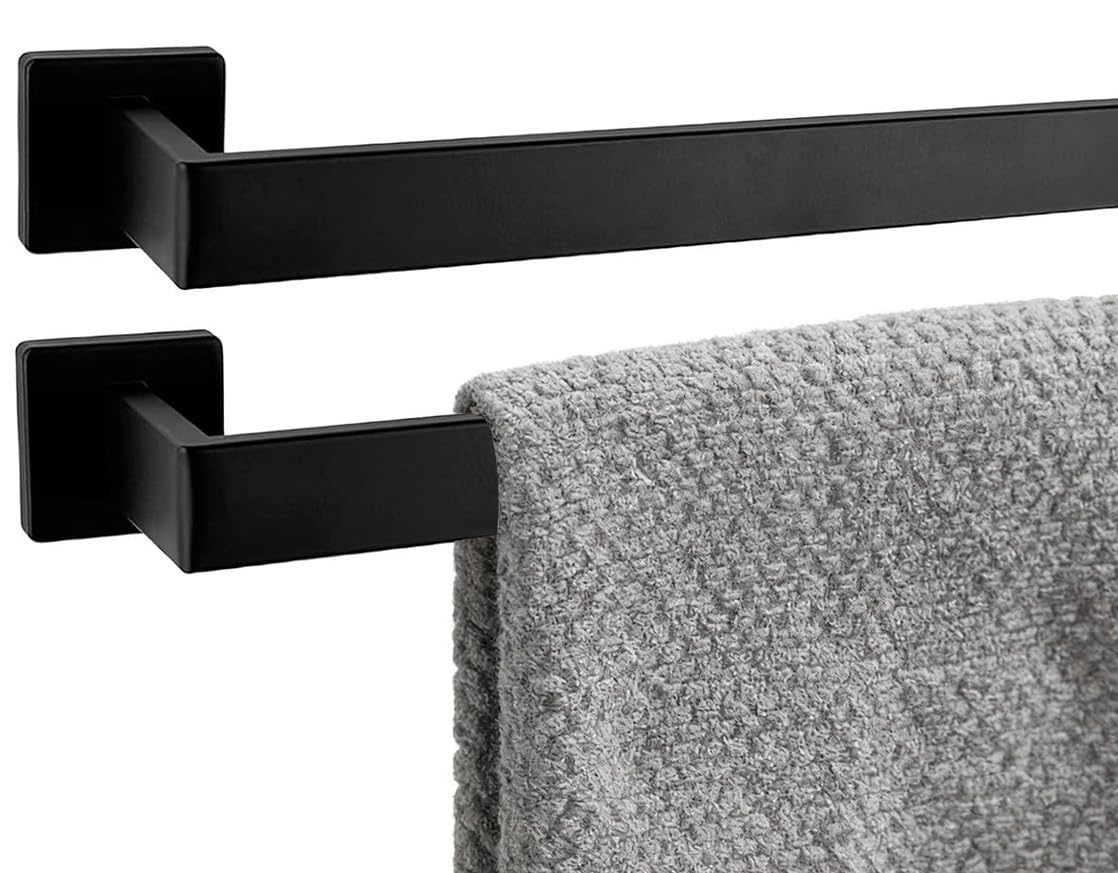 24 Inch Bathroom Towel Bar SUS304 Stainless Steel Matte Black Towel Holder Wall Mounted Heavy Duty Towel Rack Bathroom Towel Rod Modern Square Base Design(1, Matte Black, 24 Inch)