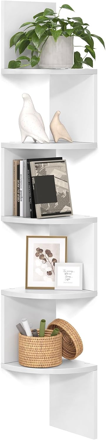 VASAGLE Corner Shelf Wall Mount, 5-Tier Floating Corner Bookshelf