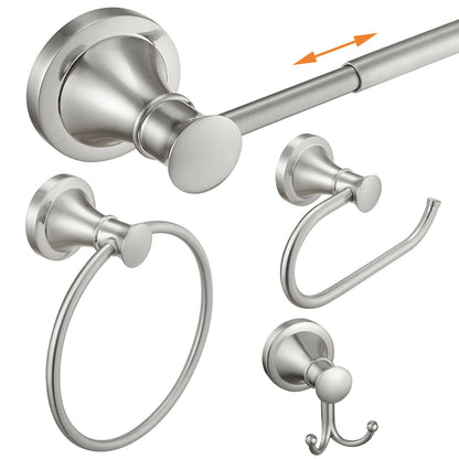 Hoimpro Oil Rubbed Bronze Bathroom Accessory Set, 4-Piece Wall Mount Hardware with Adjustable Towel Bar Rack, Towel Ring, Paper Towel Holder, Double Towel Hooks