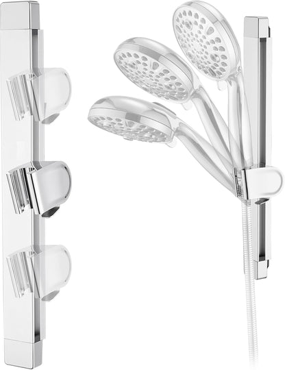 Height & Angle Adjustable Handheld Shower Head Holder, Metal Handheld Showerhead Holder, Hand Held Showerhead Holder Wall Mount, Strong Adhesive, No Drill, Suitable for Bathroom or RV, Chrome