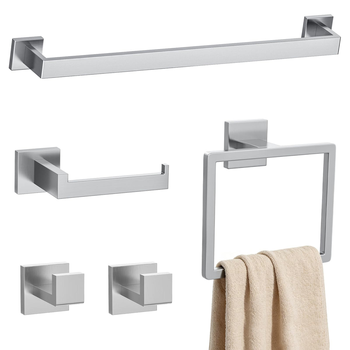 Brushed Gold Towel Bar Set 10-Piece Gold Bathroom Hardware Accessories Set,Stainless Steel Towel Rack Set for Bathroom Wall-Mounted,23.6-Inch