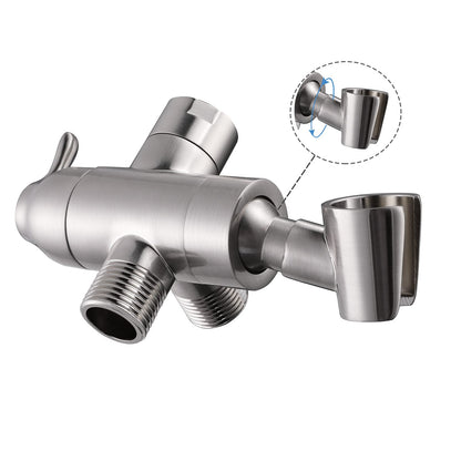 Shower Arm Diverter with Handshower Mount, G1/2 Brass 3 Way Shower Diverter Valve Bathroom Universal Shower System Replacement for Handheld Shower and Fixed Shower Head(Matte Black)