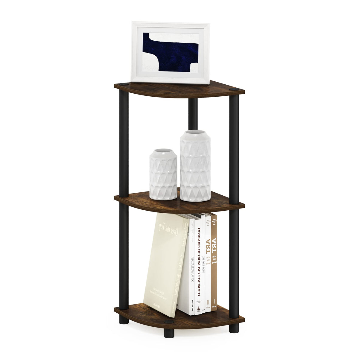 Furinno Turn-N-Tube Corner Shelf, 5-Tier Corner Bookshelf, Open Storage Shelves, for Organization and Storage, Living Room, Home Office, Garage, Bedroom, Black Espresso