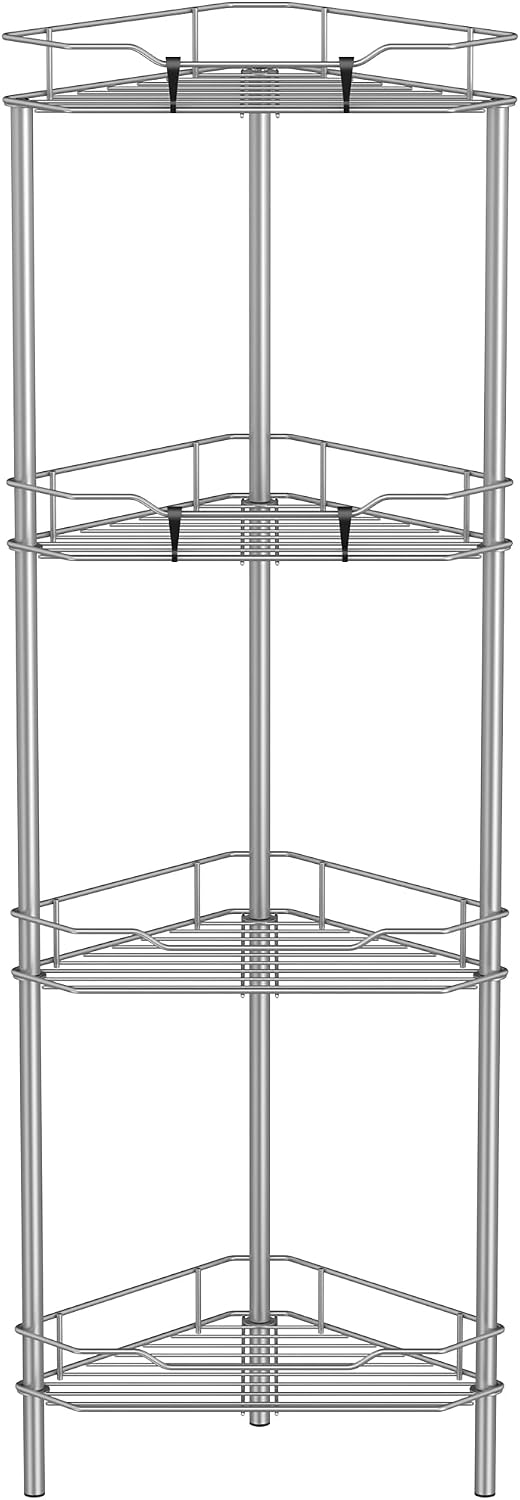 HuggieGems Metal Floor Standing Corner Shower Caddy, Gray, 4 Tier