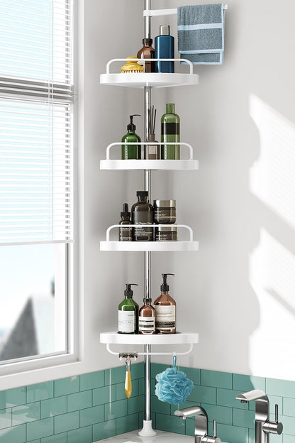 HAMITOR Shower Caddy Tension Pole: 4-Tier Adjustable Corner Shelf Black
