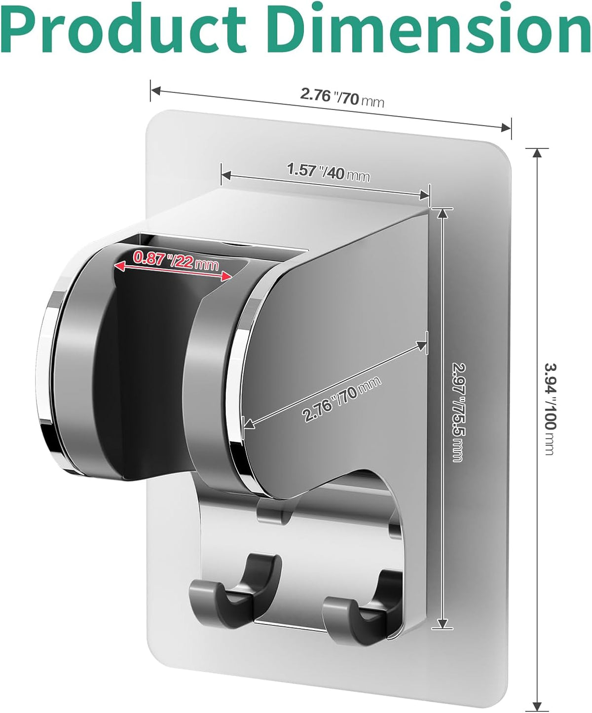 Hand Held Shower Head Holder Wall Mount, 2 Hooks, Chrome, 1 Pack