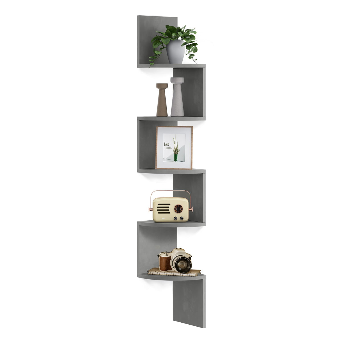 VASAGLE Corner Shelf Wall Mount, 5-Tier Floating Corner Bookshelf