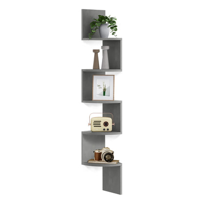 VASAGLE Corner Shelf Wall Mount, 5-Tier Floating Corner Bookshelf