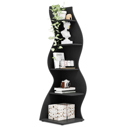 Tribesigns Corner Shelf, Modern 5-Tier Wall Corner Bookshelf, Stylish Corner Small Bookcase Storage Rack Plant Stand with Unique Shape for Living Room, Home Office (Sage Green, 1PC)
