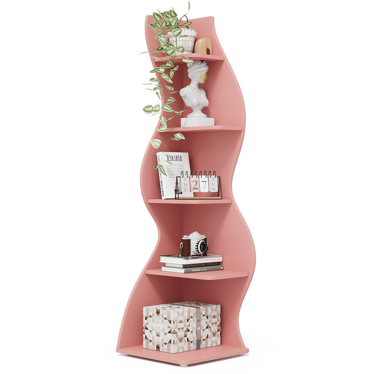 Tribesigns Corner Shelf, Modern 5-Tier Wall Corner Bookshelf, Stylish Corner Small Bookcase Storage Rack Plant Stand with Unique Shape for Living Room, Home Office (Sage Green, 1PC)
