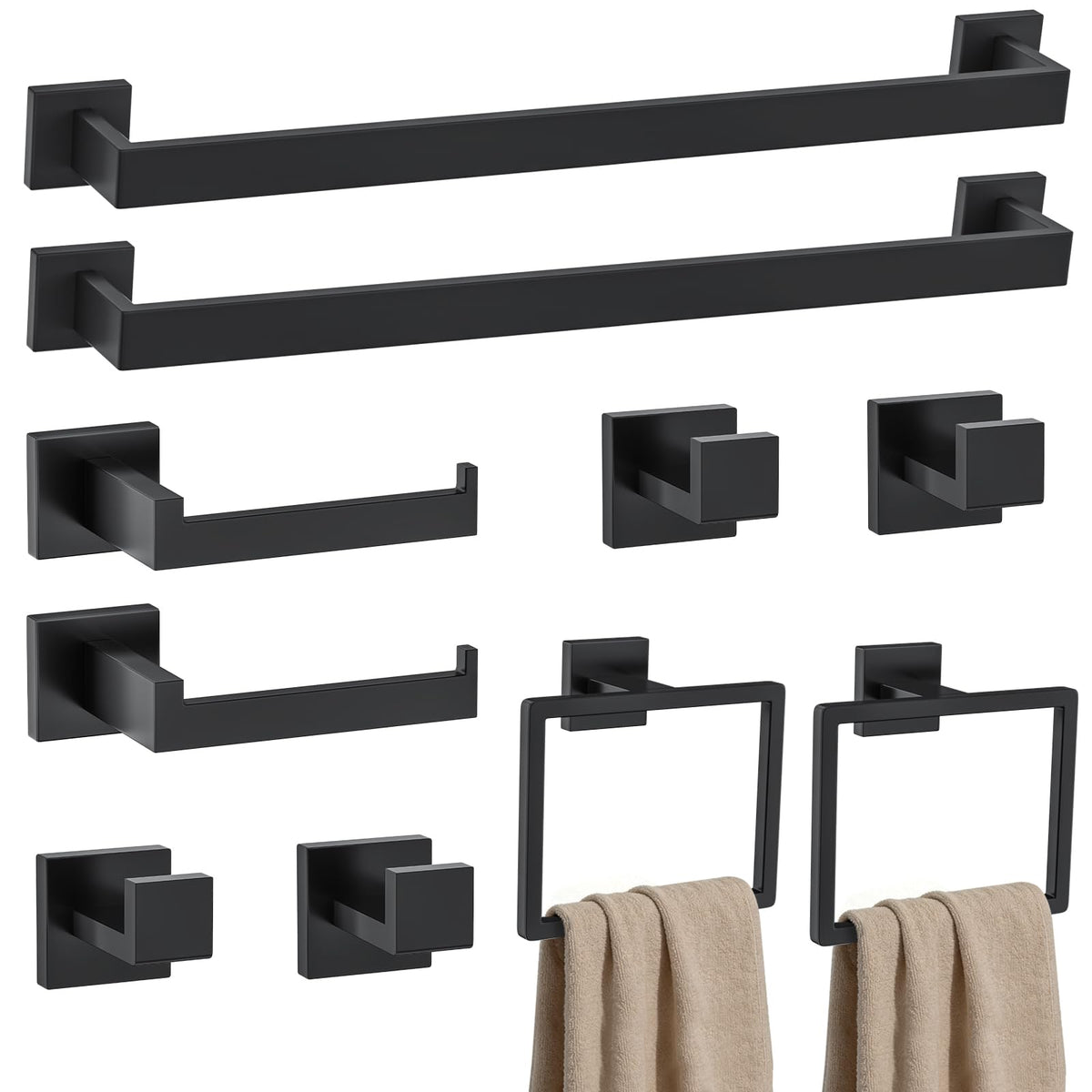 Brushed Gold Towel Bar Set 10-Piece Gold Bathroom Hardware Accessories Set,Stainless Steel Towel Rack Set for Bathroom Wall-Mounted,23.6-Inch