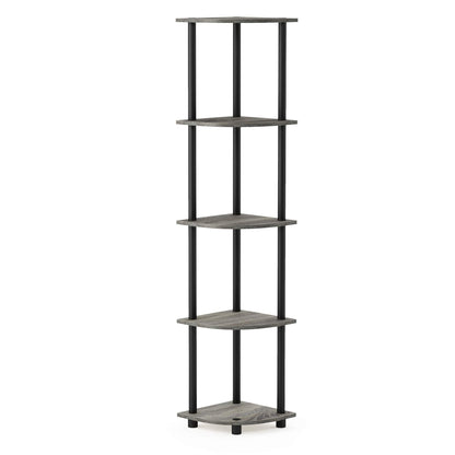 Furinno TURN-N-TUBE Corner Shelf, 5-Tier Corner Bookshelf, Open Storage Shelves, for Organization and Storage, Living Room, Home Office, Garage, Bedroom, Espresso