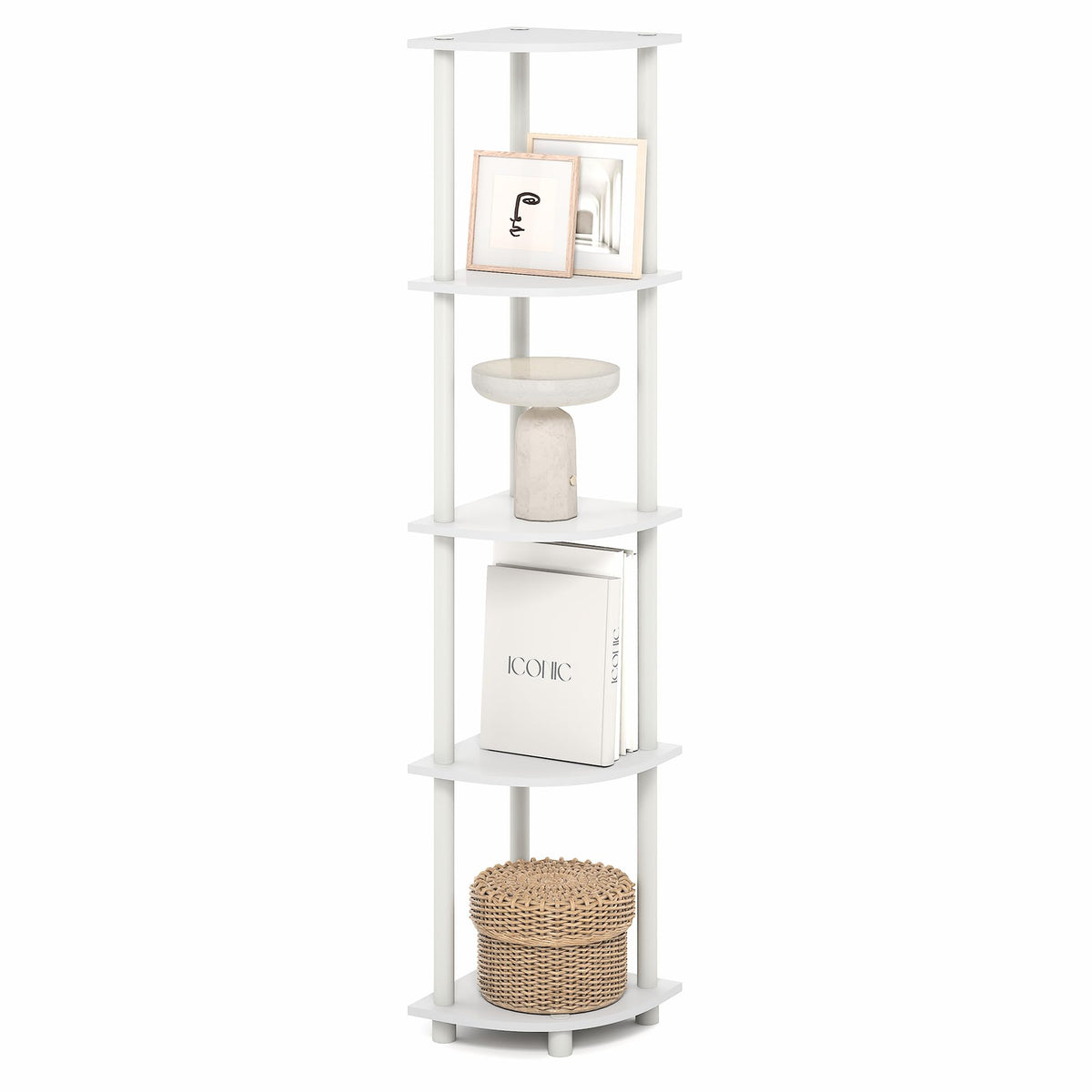 Furinno Turn-N-Tube Corner Shelf, 5-Tier Corner Bookshelf, Open Storage Shelves, for Organization and Storage, Living Room, Home Office, Garage, Bedroom, Black Espresso