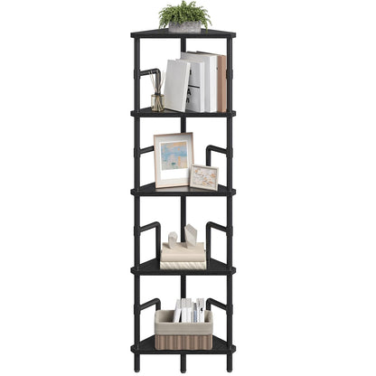 MAHANCRIS 6-Tier Corner Shelf, 65" Tall Corner Bookshelf with Metal Frame, Narrow Display Shelf Stand, Industrial Corner Bookcase for Living Room, Bedroom, Home Office, Rustic Brown CSHR6601