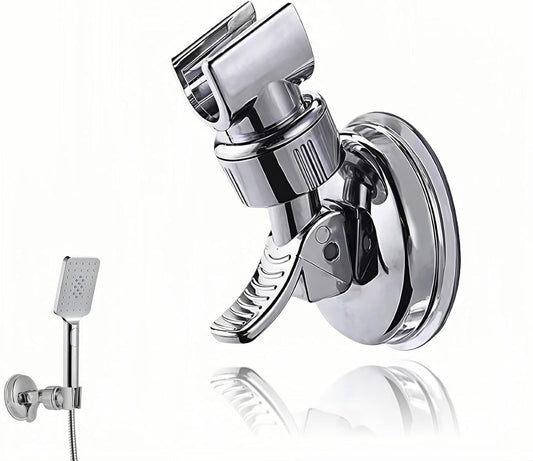 Adjustable Shower Head Holder with Vacuum Suction Cup | No Drill Removable Wall Mount for Handheld Shower | 360° Rotation & Angle Adjustable Bathroom Organizer | Chrome ABS Plastic (Silver)