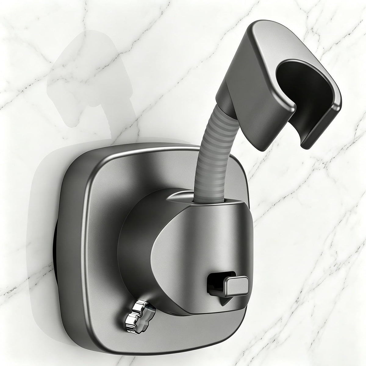 Shower Head Holder with Suction, 360° Swivel | Adjustable No Drill, Silver