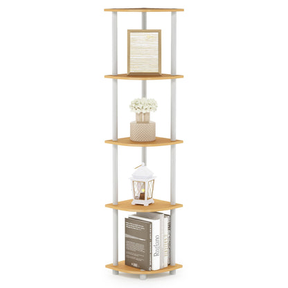 Furinno TURN-N-TUBE Corner Shelf, 5-Tier Corner Bookshelf, Open Storage Shelves, for Organization and Storage, Living Room, Home Office, Garage, Bedroom, Espresso