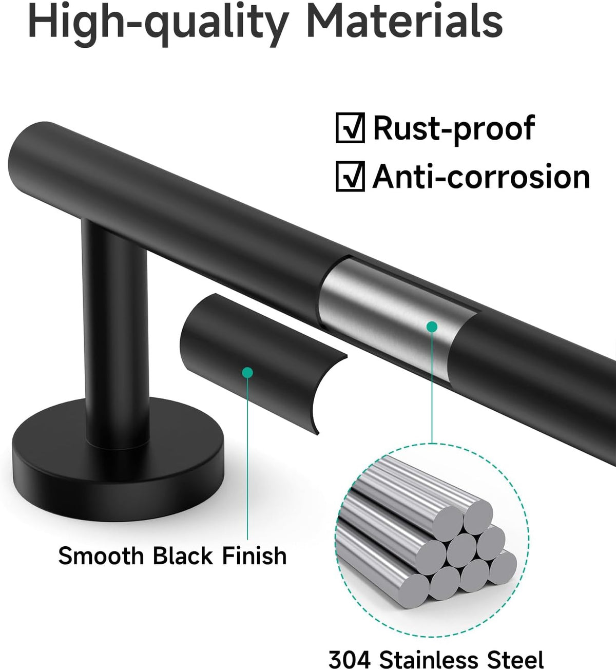 USHOWER 4PCS Matte Black Bathroom Accessories Set, 24-Inch Towel Bar Set
