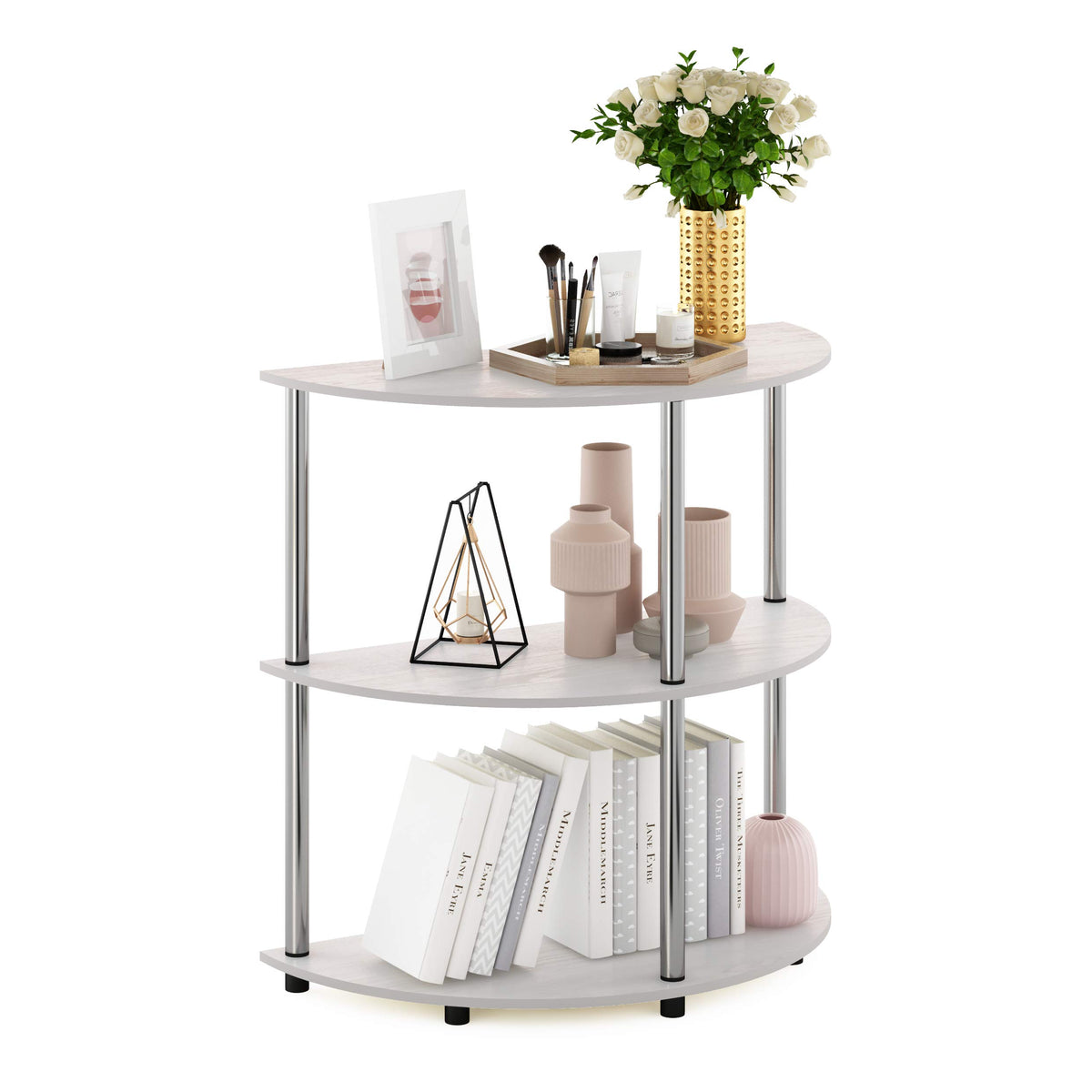 Furinno TURN-N-TUBE Corner Shelf, 5-Tier Corner Bookshelf, Open Storage Shelves, for Organization and Storage, Living Room, Home Office, Garage, Bedroom, Espresso
