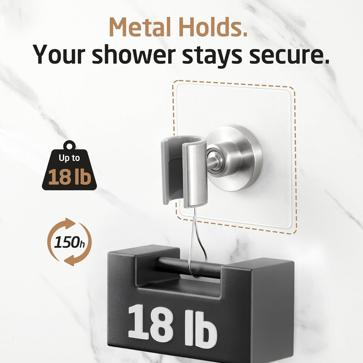 KES All Metal Shower Head Holder, Dual-Size Opening, Brushed Steel