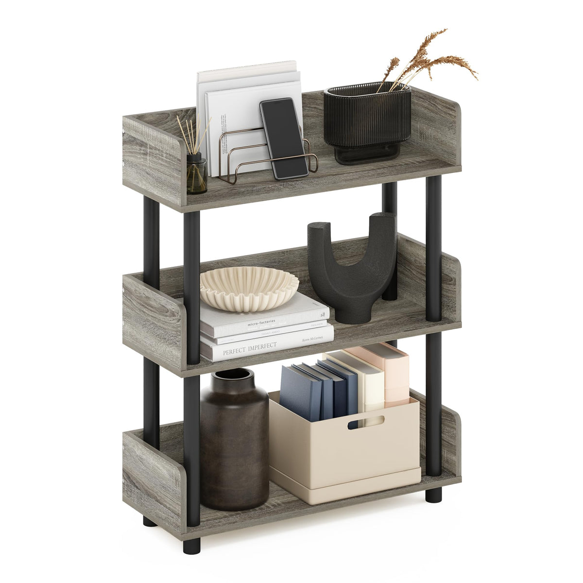 Furinno TURN-N-TUBE Corner Shelf, 5-Tier Corner Bookshelf, Open Storage Shelves, for Organization and Storage, Living Room, Home Office, Garage, Bedroom, Espresso