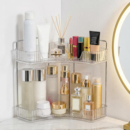 Goderewild Corner Bathroom Counter Organizer, 2-Tier Vanity Tray Shelf