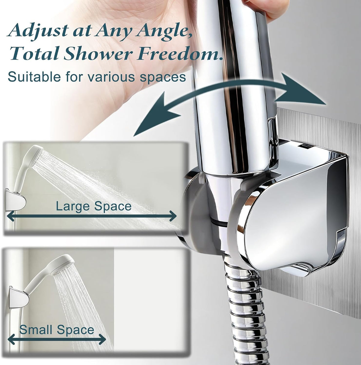 HO2ME Wall Mount Shower Bracket, No Drilling, 2-Pack, Chrome