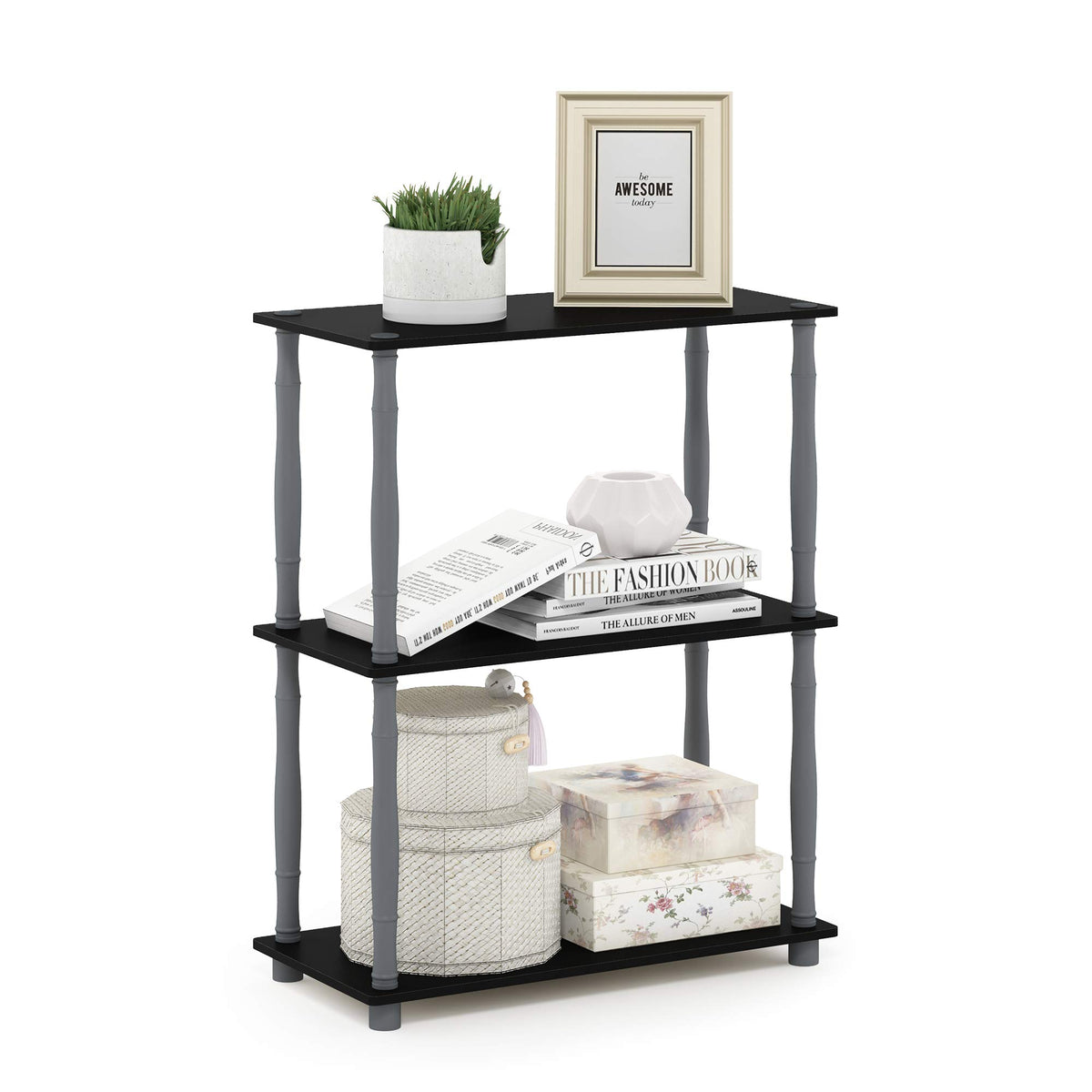 Furinno TURN-N-TUBE Corner Shelf, 5-Tier Corner Bookshelf, Open Storage Shelves, for Organization and Storage, Living Room, Home Office, Garage, Bedroom, Espresso