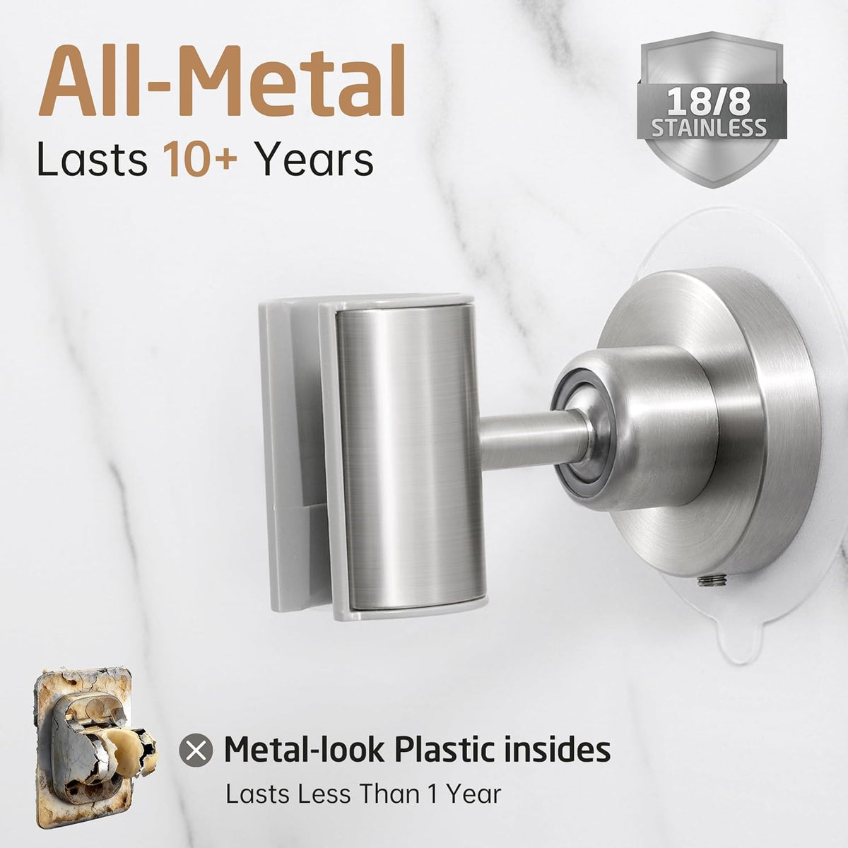 KES All Metal Shower Head Holder, Dual-Size Opening, Brushed Steel