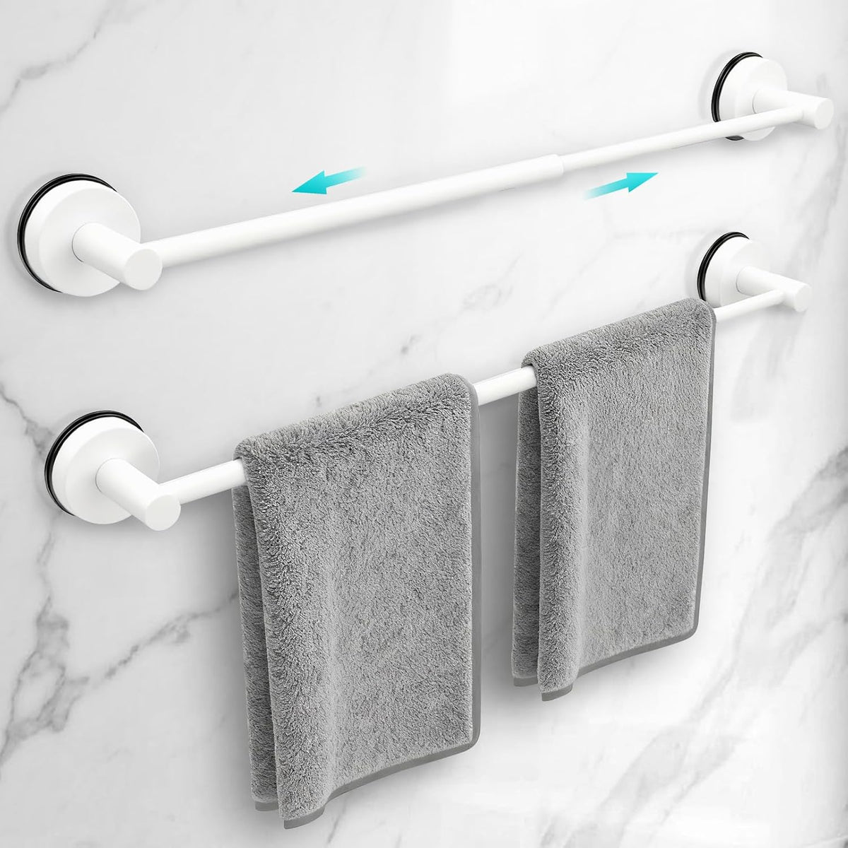 Adjustable Suction Cup Towel Bar for Bathroom Wall,14.6Inch~24 Inch Towel Racks for Bathroom,Stainless Steel Bath Towel Holder for Shower(Brushed Silver)