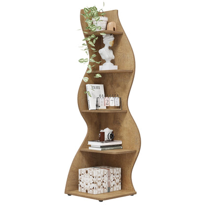 Tribesigns Corner Shelf, Modern 5-Tier Wall Corner Bookshelf, Stylish Corner Small Bookcase Storage Rack Plant Stand with Unique Shape for Living Room, Home Office (Sage Green, 1PC)