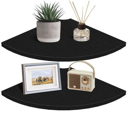 Homode Corner Floating Shelves, Set of 4 Round Corner Shelf Wall Mount with Cord Hole, 12 Inch Wood Curved Corner Hanging Shelf for Cable Box, Speaker, TV Cords, Books, Plants, White