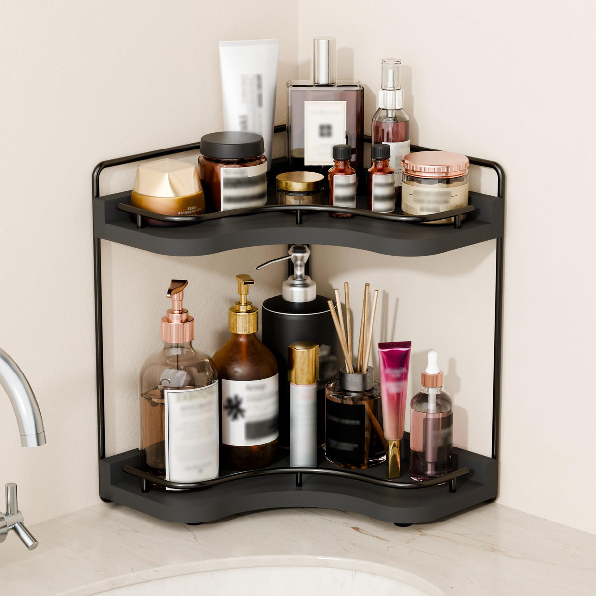 2-Tier Corner Bathroom Counter Organizer for Storage, Dark Brown