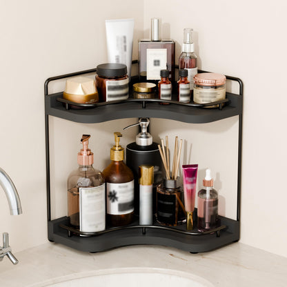 2-Tier Corner Bathroom Counter Organizer for Storage, Dark Brown
