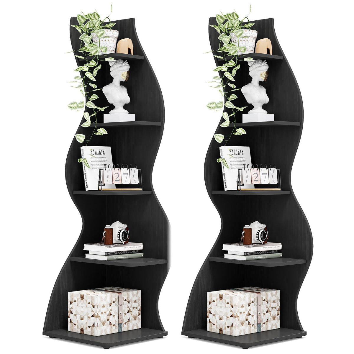 Tribesigns Corner Shelf, Modern 5-Tier Wall Corner Bookshelf, Stylish Corner Small Bookcase Storage Rack Plant Stand with Unique Shape for Living Room, Home Office (Sage Green, 1PC)