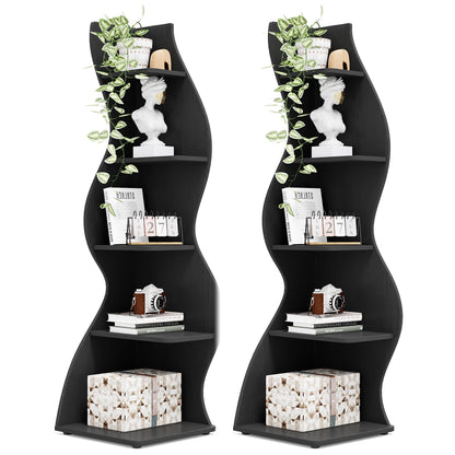 Tribesigns Corner Shelf, Modern 5-Tier Wall Corner Bookshelf, Stylish Corner Small Bookcase Storage Rack Plant Stand with Unique Shape for Living Room, Home Office (Sage Green, 1PC)