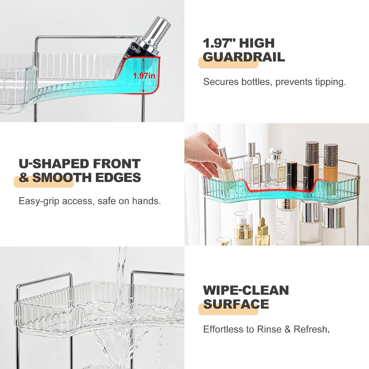 Goderewild Corner Bathroom Counter Organizer, 2-Tier Vanity Tray Shelf